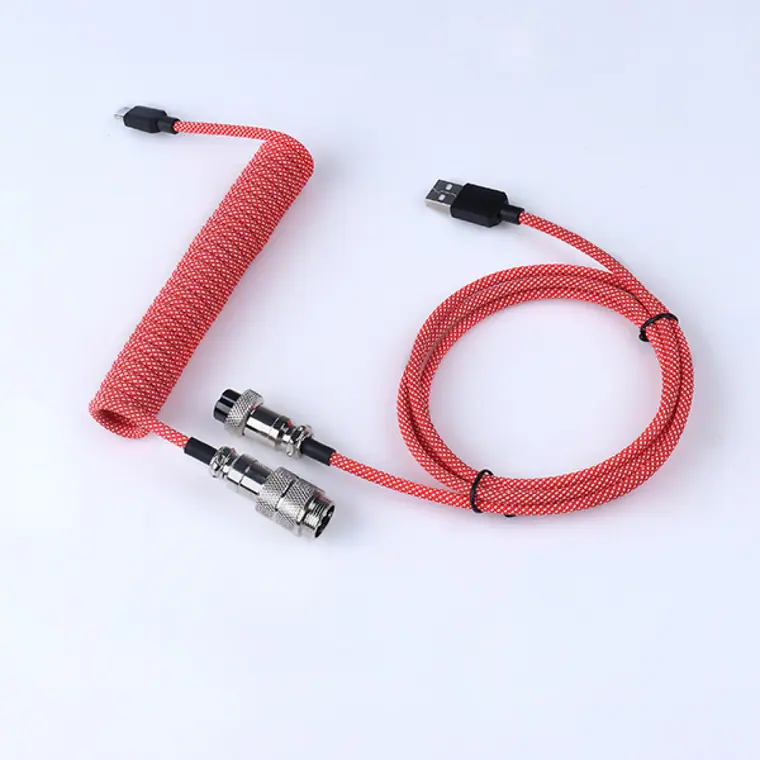 USB keyboard cable Mechanical keyboard type C cable Double sleeve coiled keyboard cable red