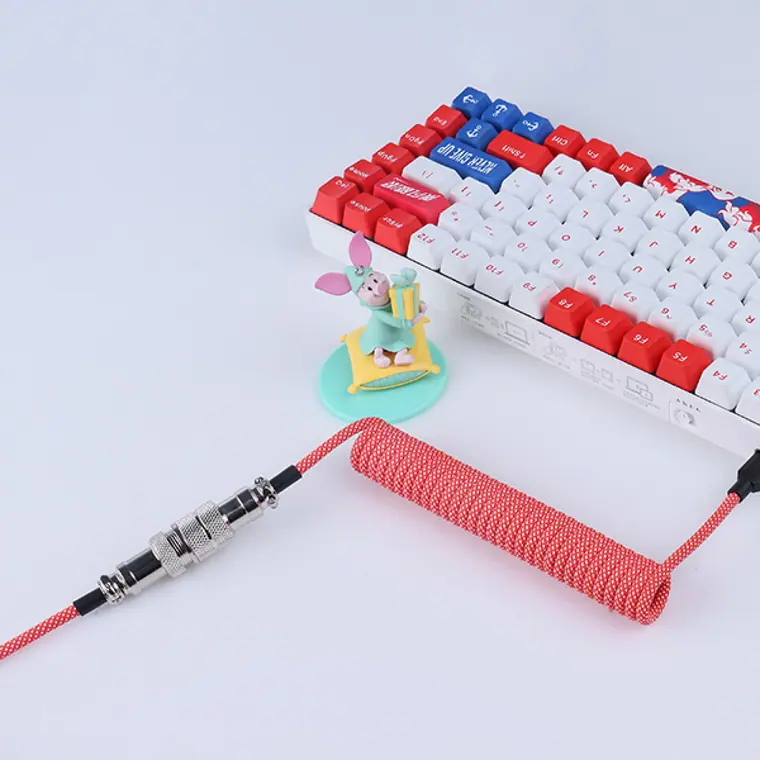 USB keyboard cable Mechanical keyboard type C cable Double sleeve coiled keyboard cable red