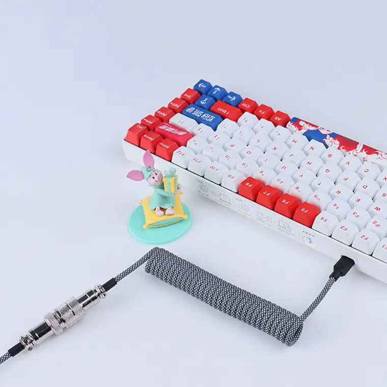 Nylon Braided Spring Metal GX16 Aviator USB C Cable Coiled KeyBoard red Cable For Mechanical Keyboard