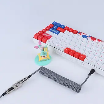 Nylon Braided Spring Metal GX16 Aviator USB C Cable Coiled KeyBoard red Cable For Mechanical Keyboard view 2