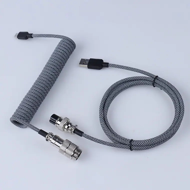 Nylon Braided Spring Metal GX16 Aviator USB C Cable Coiled KeyBoard red Cable For Mechanical Keyboard