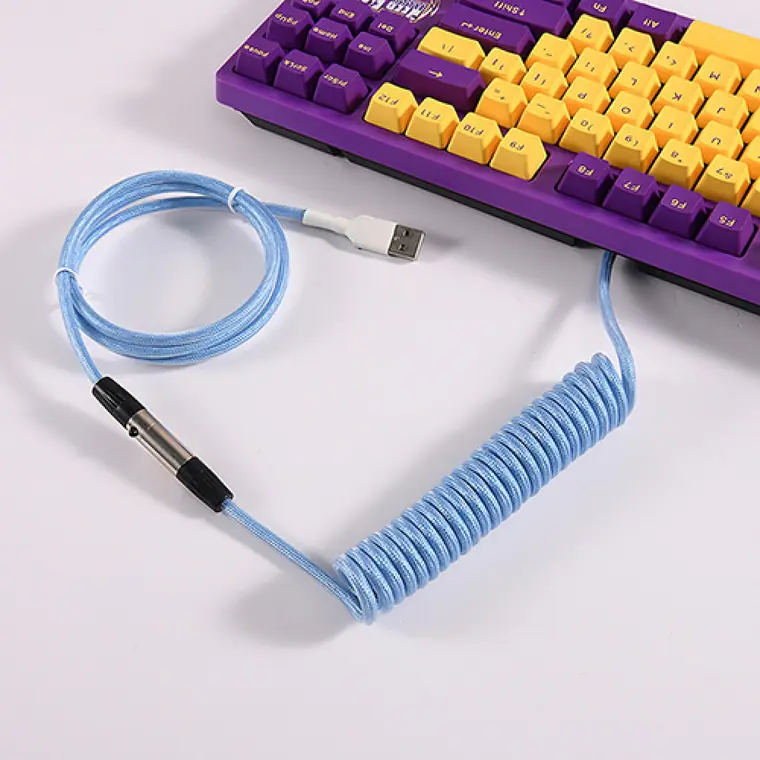 custom techflex GX16 aviator usb c coiled mechanical keyboard cable aviation spring Double sleeve USB