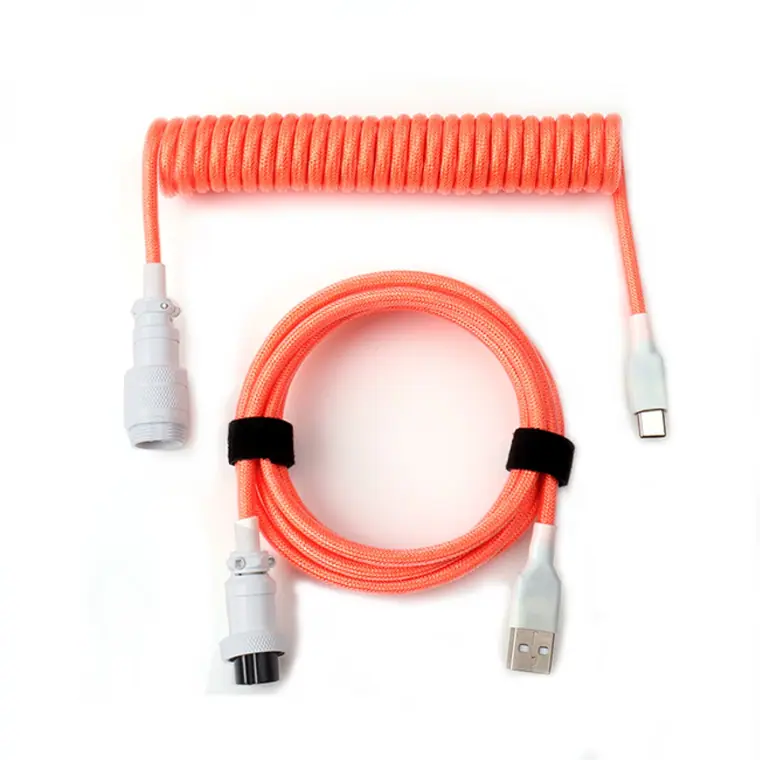 custom coiled double sleeved aviator cable cable with gx16 aviation connector for keyboard coiled keyboard cable