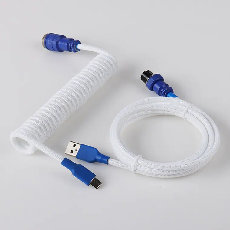5PIN male GX16 aviator to Type-c white wire and usb to 5pin gx16 female cable set blue aviator Coiled USB C keyboard cable usb de nylon aviator paracord