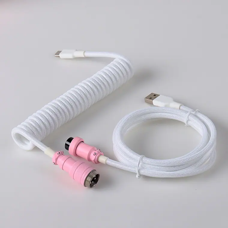 5PIN male GX16 aviator to Type-c white wire and usb to 5pin gx16 female cable set pink aviator Metal Interface Stretch Aerial Plug USB Type-c DIY Gaming Mechanical Keyboard Coiled Cable