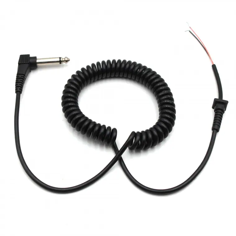 Male to Open 90 Degree Spring Spiral Right Angel Audio Cable 6.35mm Stereo Jack Power Cables