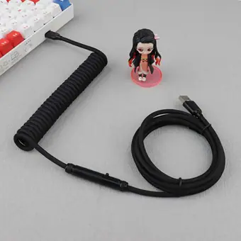 MINI XLRDurable Nylon Braided Double Sleeve USB Type C Aviation Connector Mechanical Gaming Keyboard Coiled Cable view 2