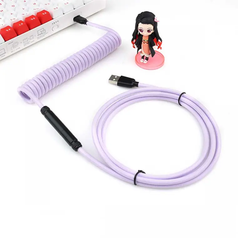 MINI XLR Custom Coiled USB C Cable for Gaming Keyboard, Double-Sleeved Mechanical Keyboard Cable with Detachable Metal Aviator