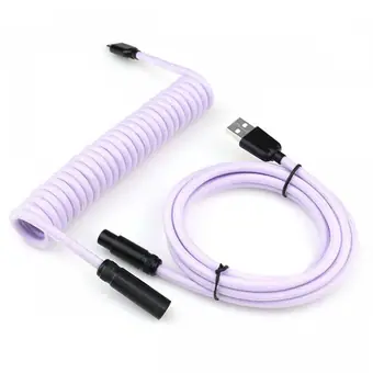MINI XLR Custom Coiled USB C Cable for Gaming Keyboard, Double-Sleeved Mechanical Keyboard Cable with Detachable Metal Aviator