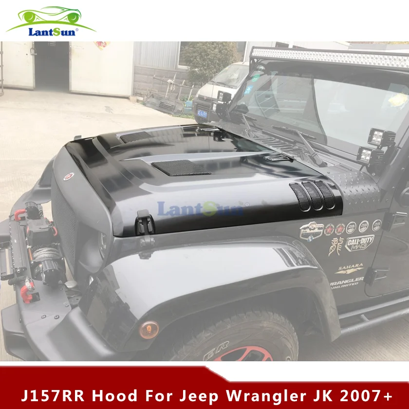 LANTSUN J157 RR Hood for Jeep JK for Wrangler 2007+ view 2