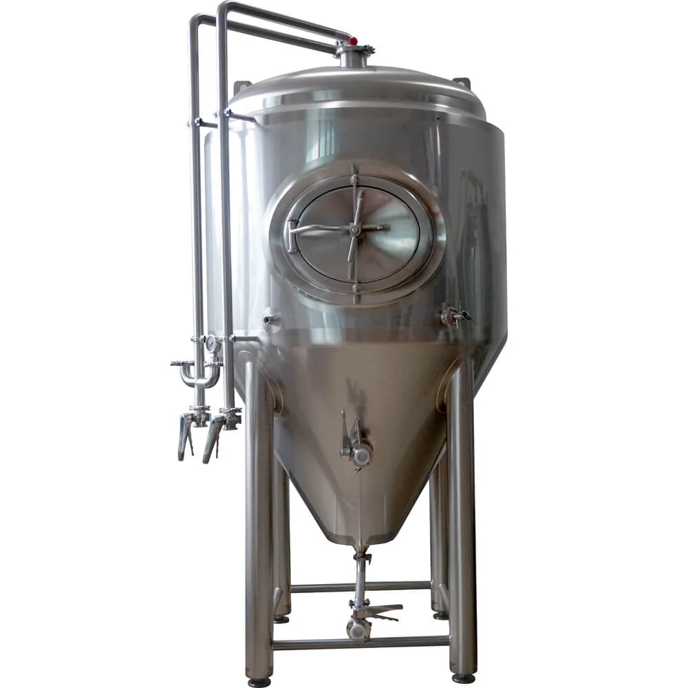 Stainless steel conical beer fermentation Uni-tank in a brewery