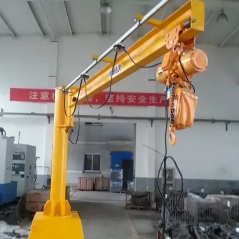 Mobile trackless pillar jib crane on a shop floor
