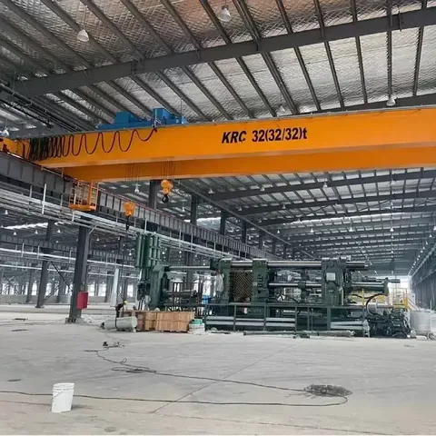 European style double girder overhead crane with a 30 ton hook block