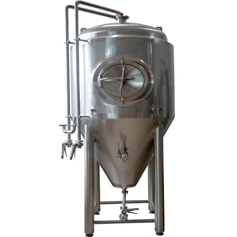 Stainless steel conical beer fermentation Uni-tank in a brewery