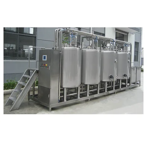 CIP system skid in stainless steel with cleaning solution tanks and control panel
