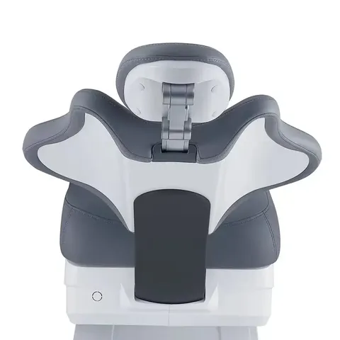 Grey dental chair shown with its unit parts