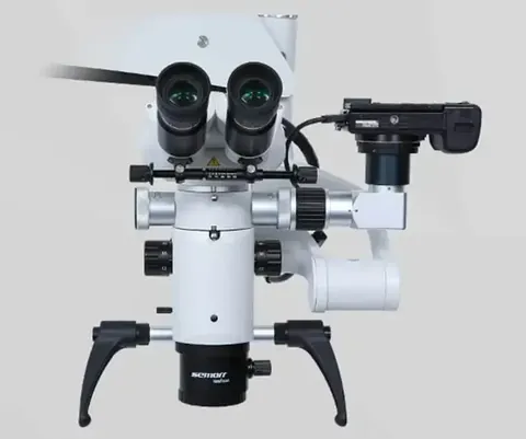 Dental microscope on a mobile base at the manufacturing facility
