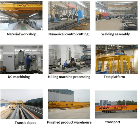 Crane fabrication workshop with girders under construction