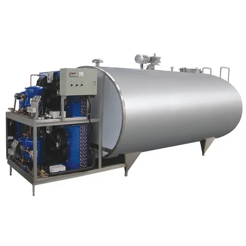 Horizontal milk cooling tank in stainless steel with refrigeration unit attached