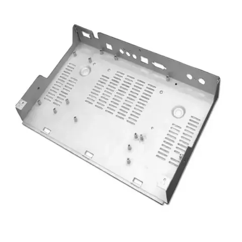 Finished precision sheet metal parts on a bench
