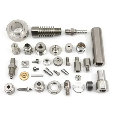 Custom CNC machined fasteners arranged for inspection