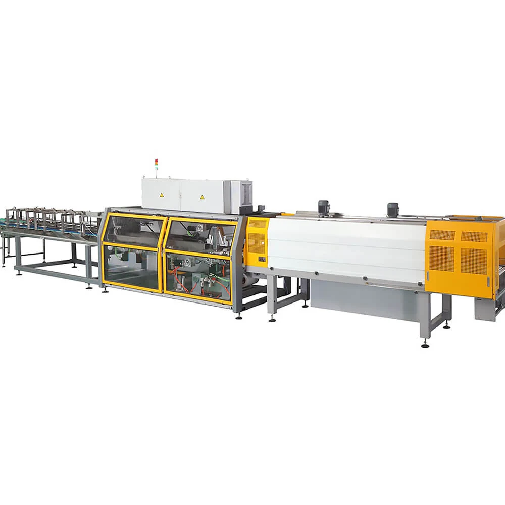 Film wrapping machine wrapping packs of bottled products
