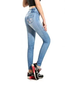 Jean Legging No 13 shown full length on a model, featuring a textured wash finish and straight-leg cut