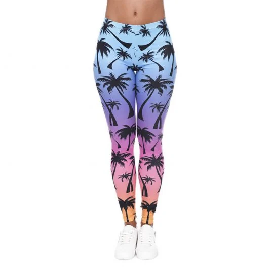 Printed legging XH-PL017 shown full length on a model, featuring a vibrant printed design