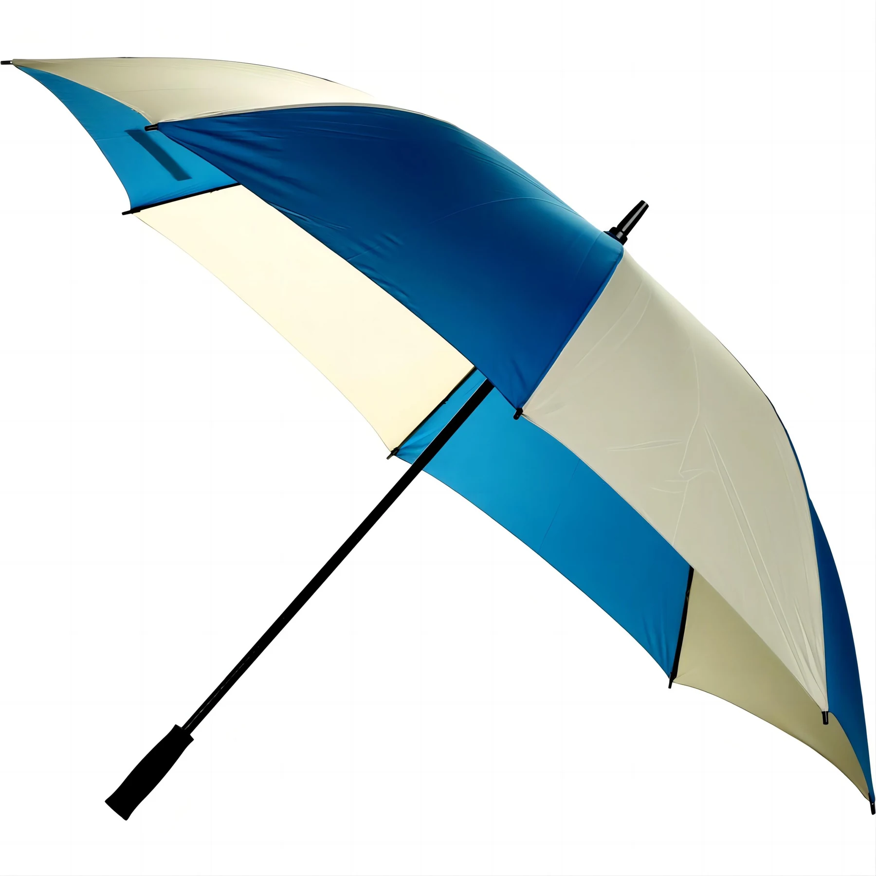 Manual open golf umbrella with a large plain canopy, fibreglass shaft and black EVA handle