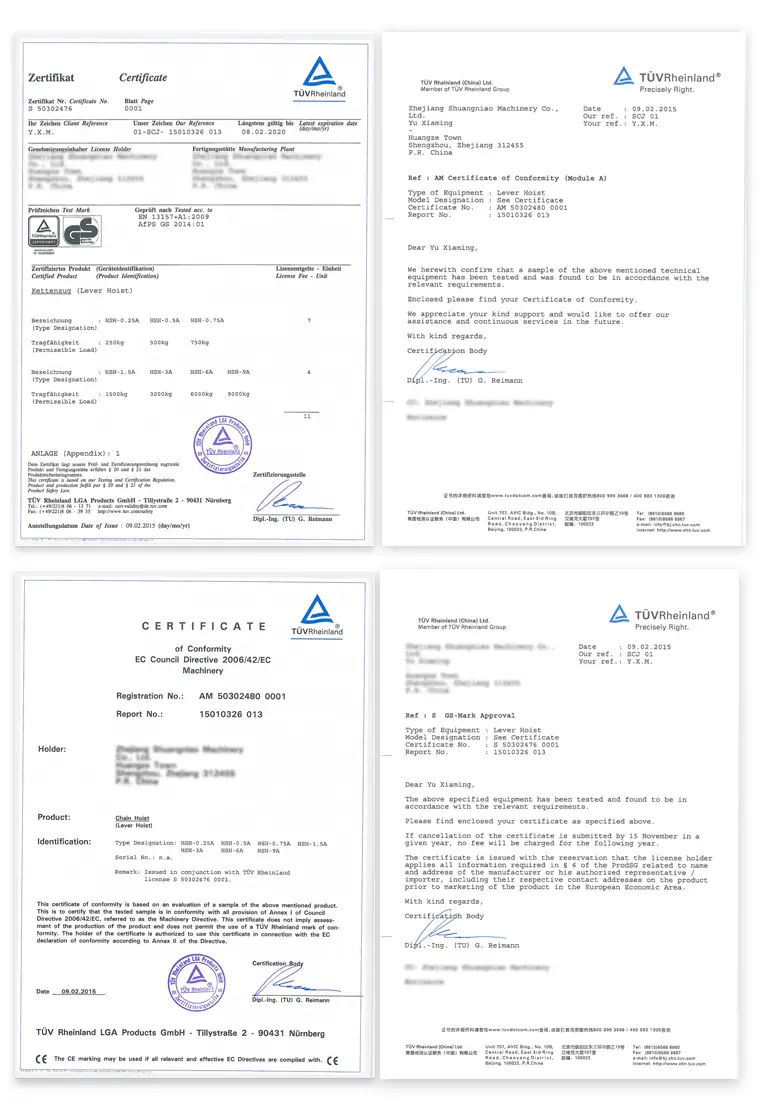 Quality management certificate held by a Carl Stahl China manufacturing partner