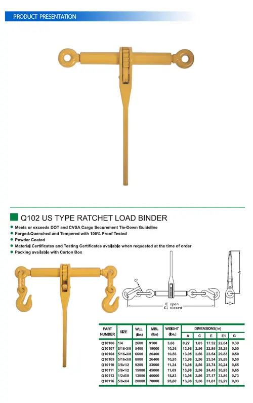 US Type Ratchet Load Binder view 2