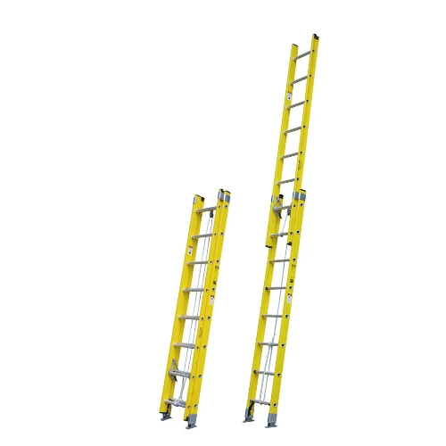 Fiberglass Extension Ladder with fiberglass rails and aluminium treads on a white background