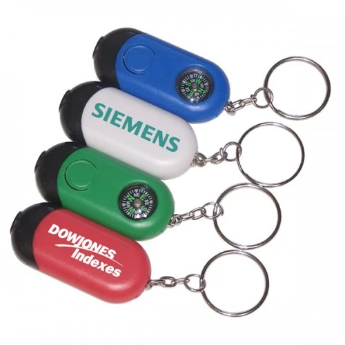 Mini rectangular LED flashlight keychains with built-in compass in four colours