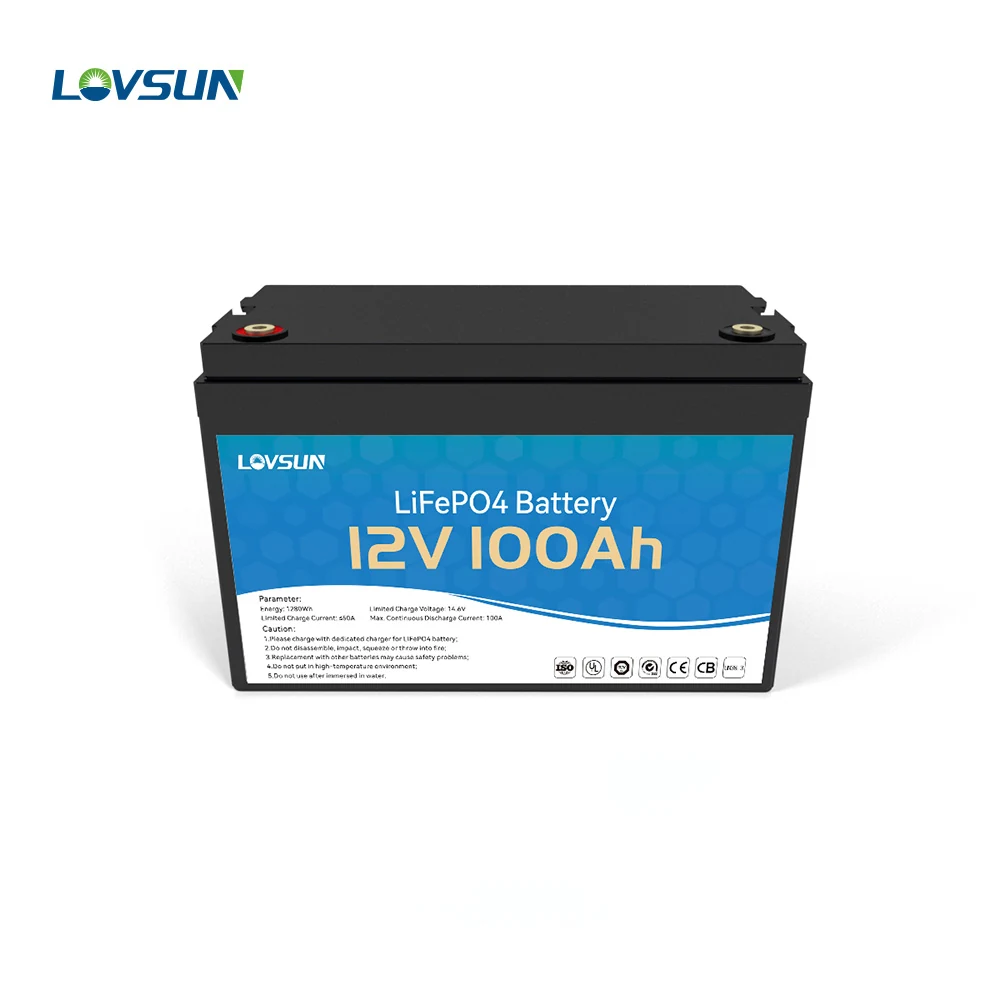 Lovsun 12V 100Ah LiFePO4 Battery lithium storage battery front view