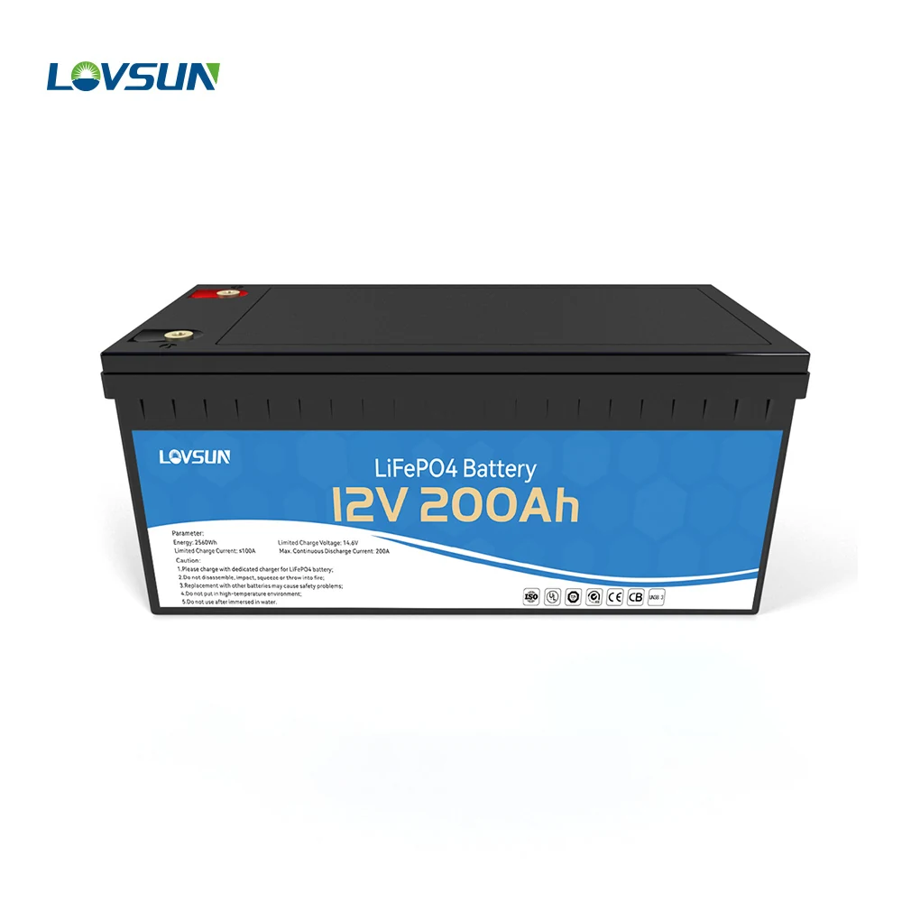 Lovsun 12V 200Ah LiFePO4 Battery lithium storage battery front view