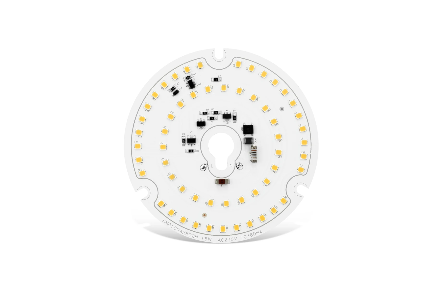 Round AC LED module board with driver circuitry on board