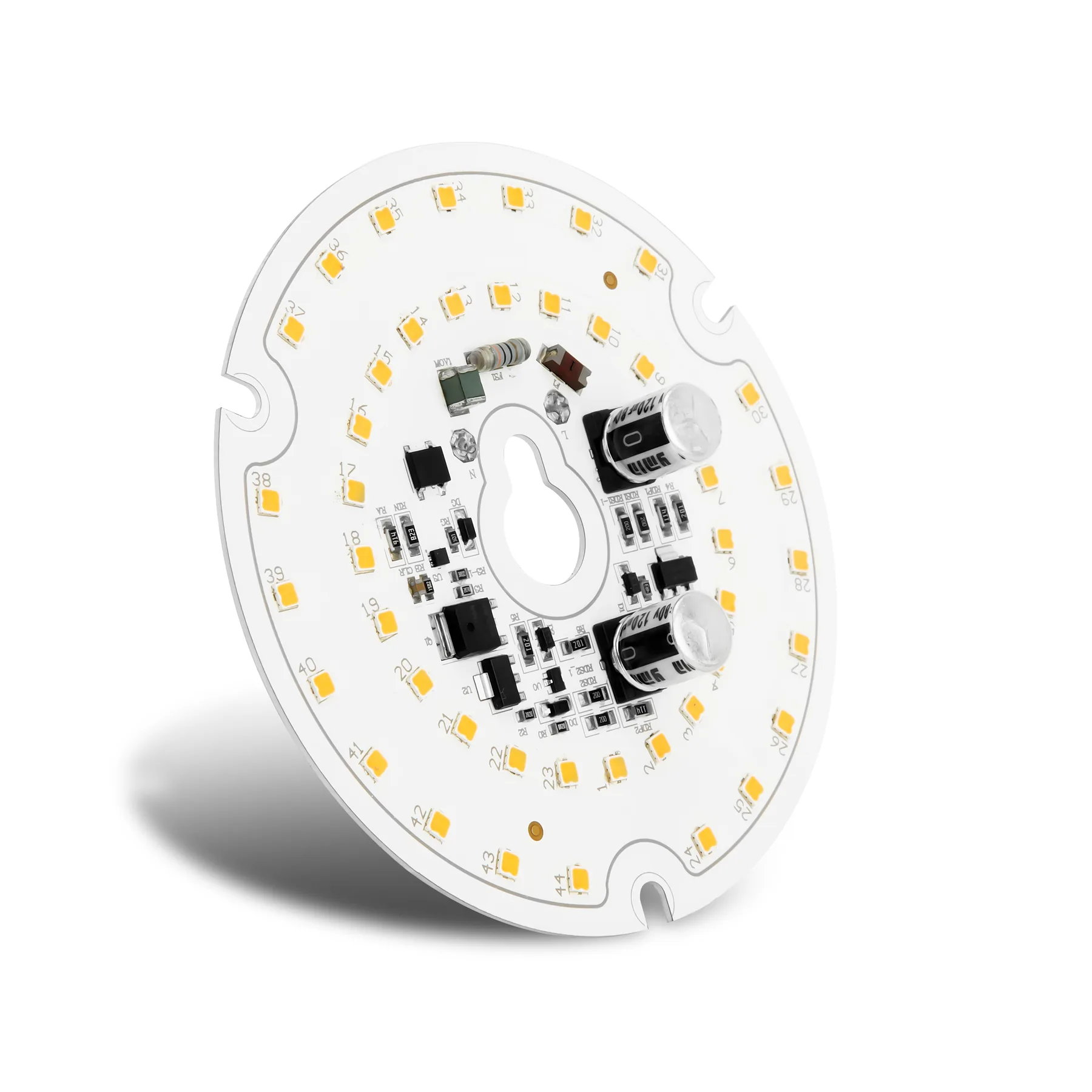 Round AC LED module board with the drive circuit mounted on the same board