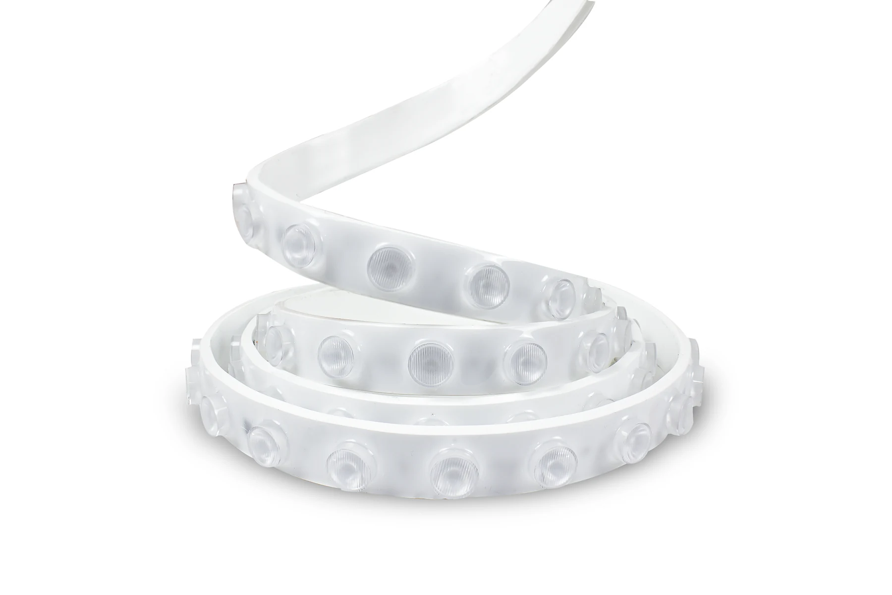 Coiled white LED neon flex with a diffused silicone body