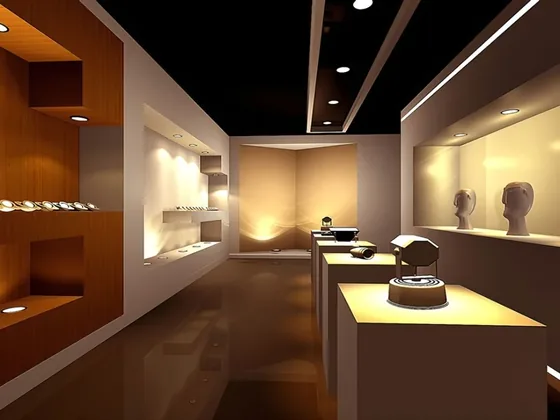 Retail showroom interior with illuminated display niches and shelving