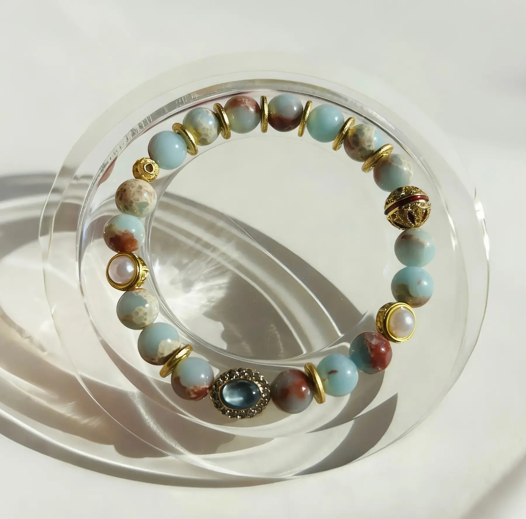 Blessings Arrive green-blue Shoushan stone crystal bracelet, the accent fittings