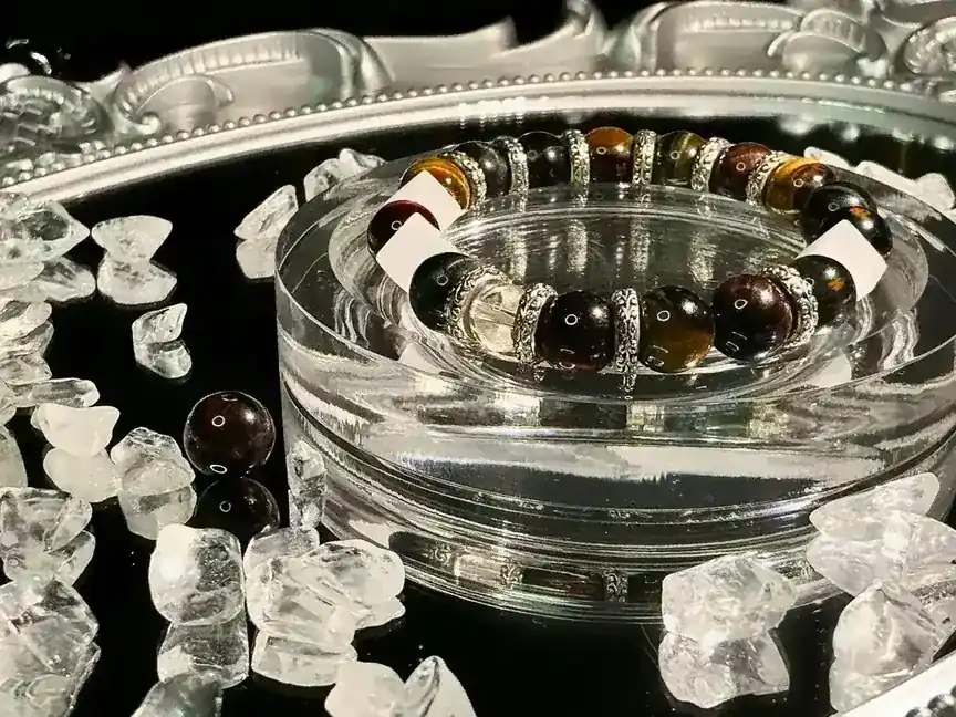 Magic Tiger Spirit rainbow tiger's eye and clear quartz crystal bracelet, the full strand