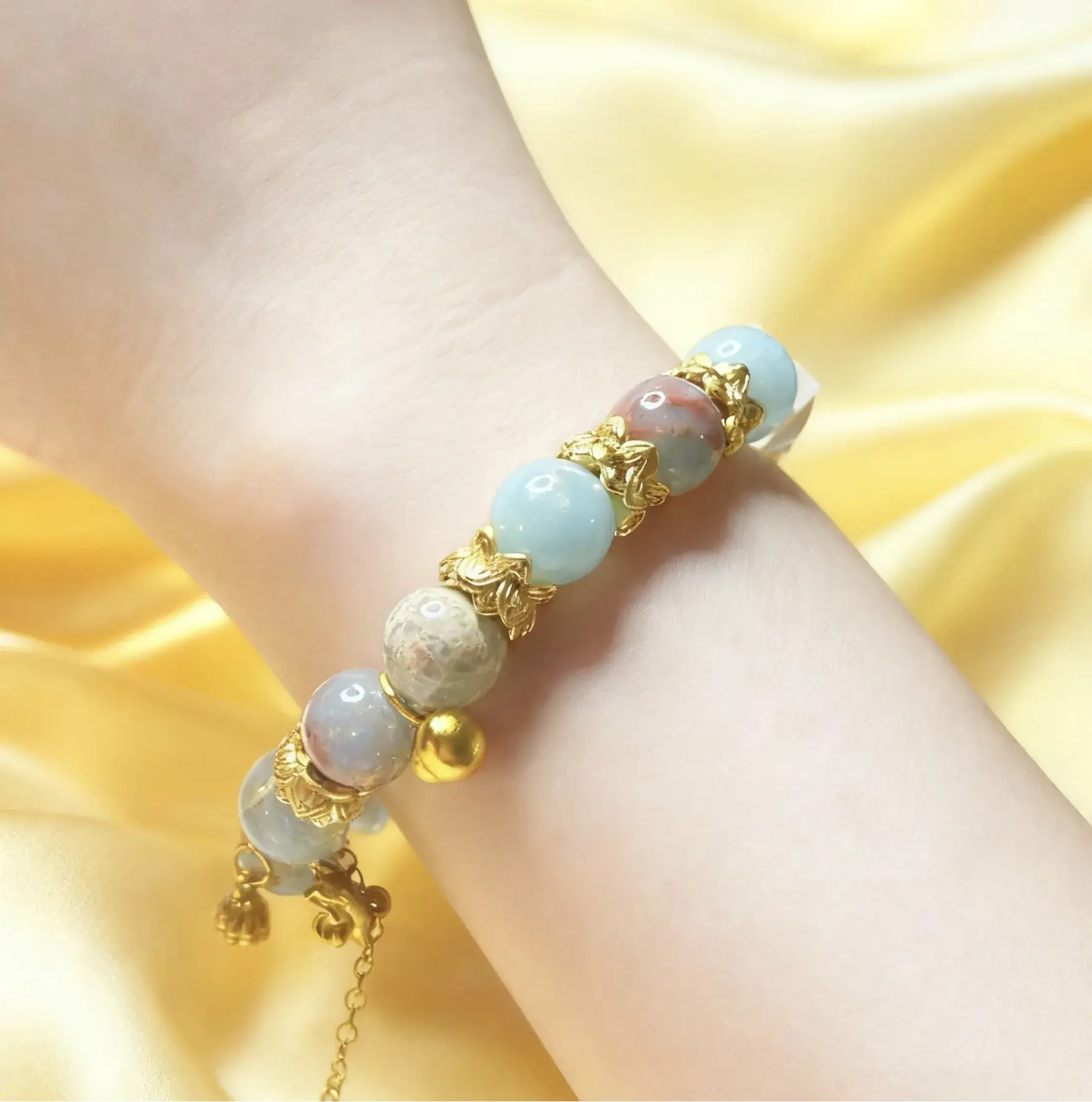 Sila green-blue Shoushan stone crystal bracelet, the full strand