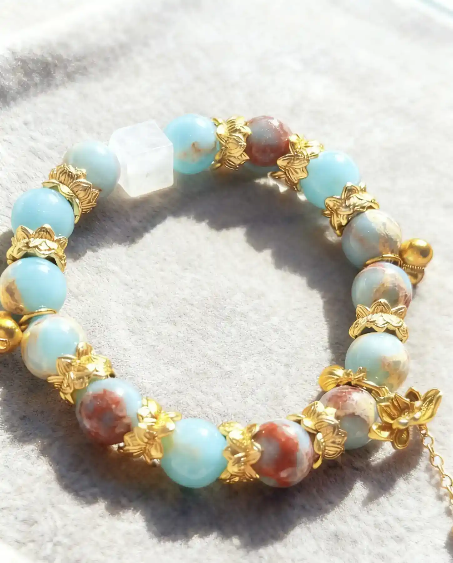 Sila green-blue Shoushan stone crystal bracelet, the accent fittings