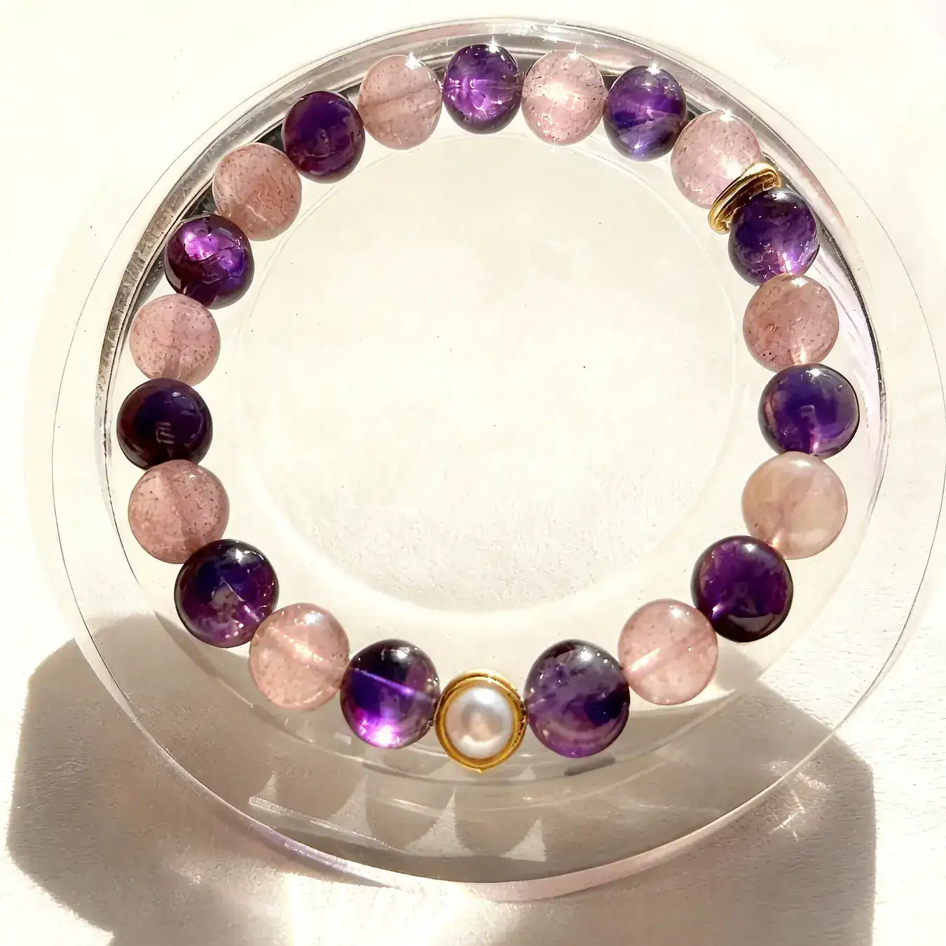 Star Strawberry strawberry quartz and purple super seven crystal bracelet, the full strand