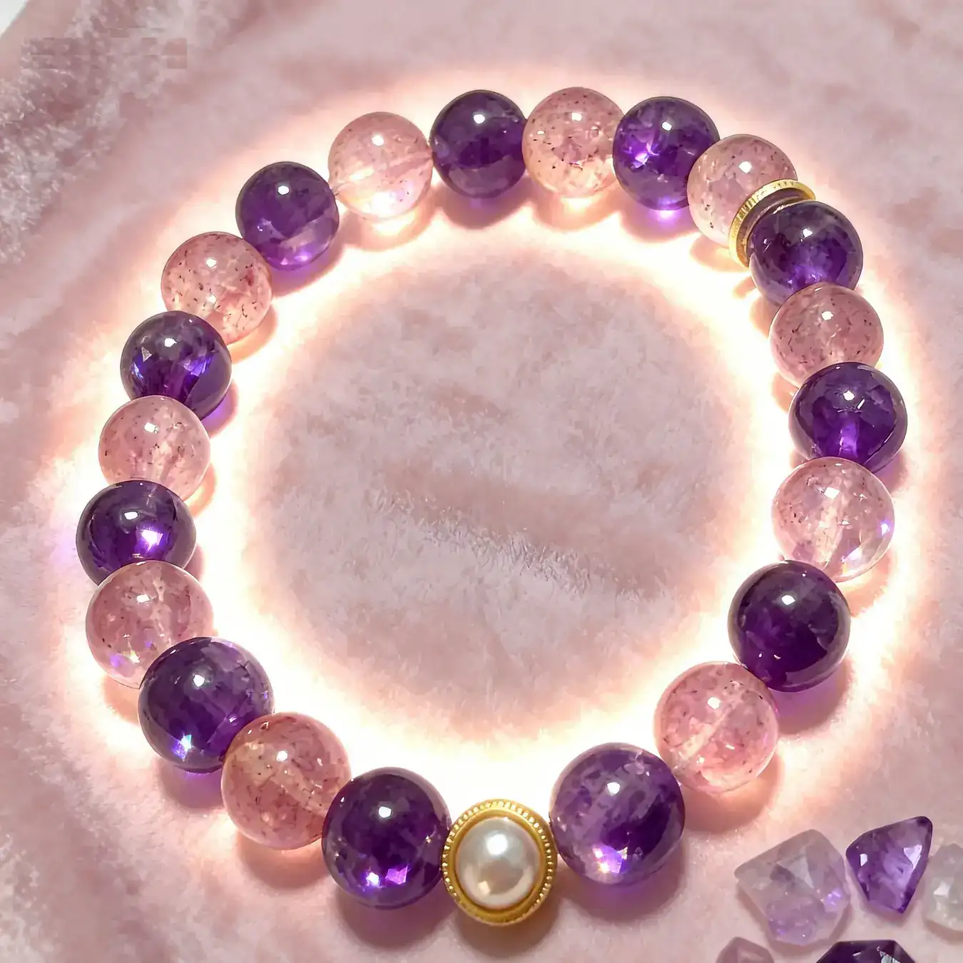 Star Strawberry strawberry quartz and purple super seven crystal bracelet, the accent fittings