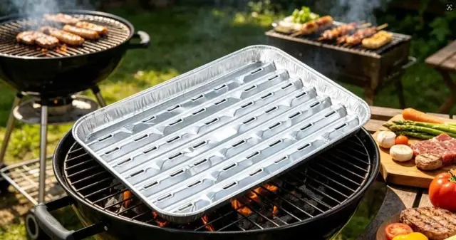 Aluminum foil takeaway containers filled with food