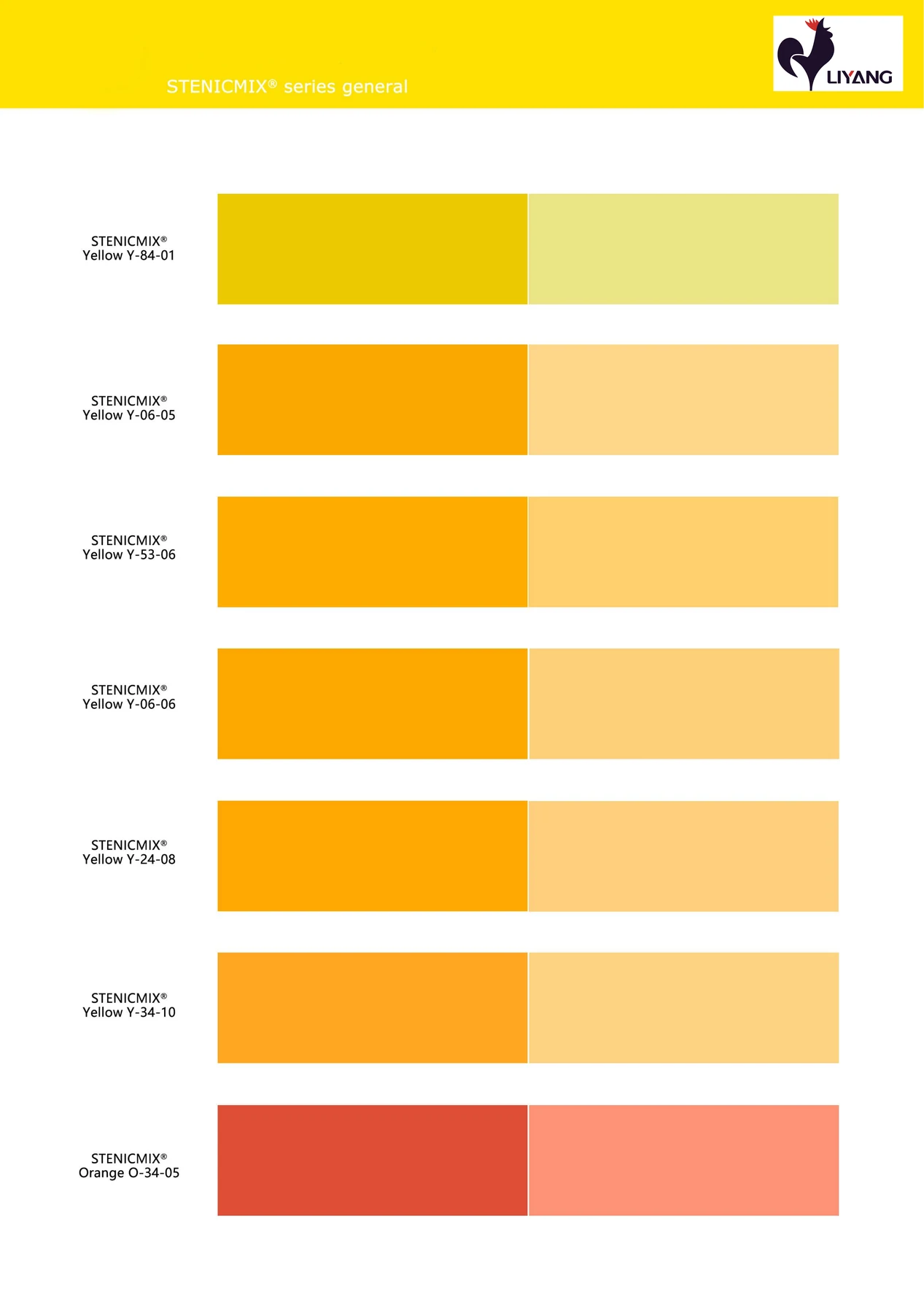 STENICMIX Ordinary Type colour chart showing yellow and orange pigment shades
