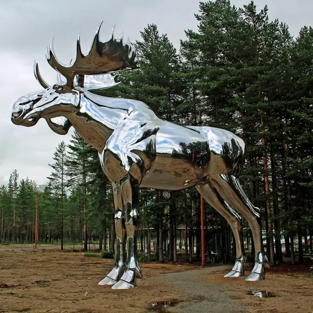 10m Stainless Steel Mirror Polished Garden Large Metal Moose Sculpture