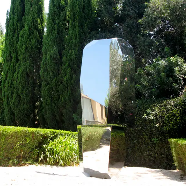 Large stainless steel sculpture—Crystal stone seen from another angle