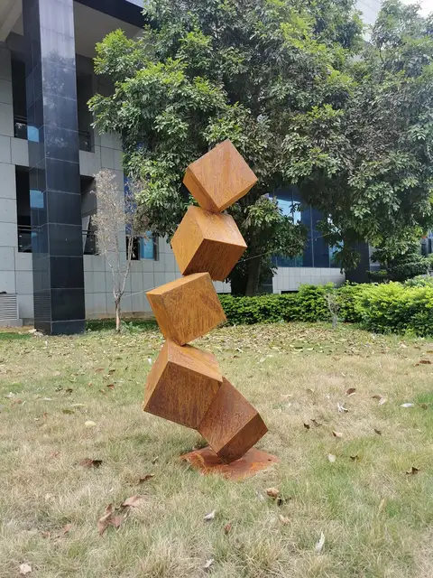 170cm Large outdoor corten steel Cube sculpture in close view